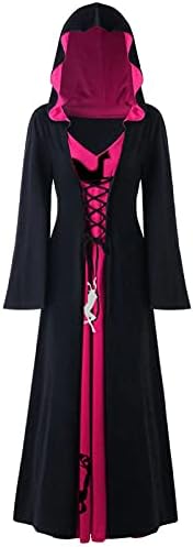 Niuqi Womens cosplay vintage haljina Cloak Renesansni kostimi kapuljača s kapuljačama od ogrtača čipka Up Visoka dugačka