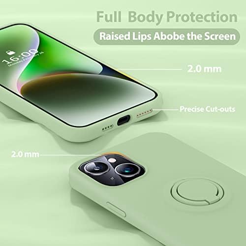 MOCCA kompatibilna s futrolom za iPhone 14 s postoljem za prsten | Super mekana obloga mikrovlakana | Tekući silikonski futrola