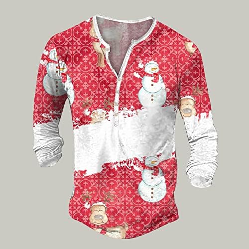 XXBR Božićne košulje Henley za muške ružne Xmas jelene snježne pahuljice tisak dugih rukava v gumb za vrat dolje hipiju