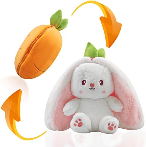 OSQI Reverzibilni zeko s punjenom životinjom - Plush od jagode od mrkve s zatvaračem - mekani i simpatični jastuk za zečje