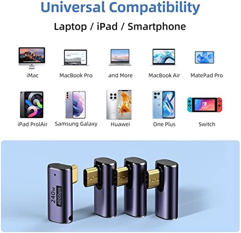 Duhesin 90 stupnjeva USB C adapter USB C Adapter za prave kute s 240 W 40 GBPS prijenos podataka 8k 60Hz Video kompatibilan
