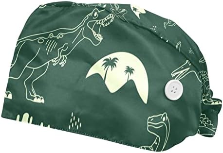 Deyya 2 Paketi Radna kapa s gumbom i znojem za žene dugačka kosa podesiva kravata šešir Grenn Dinosaur uzorak