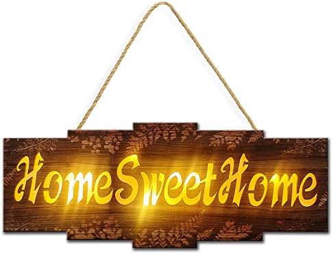 Znak dobrodošlice za ukras ulaznih vrata, kućni slatki dom rustikalni drveni znak s LED svjetlom, rustikalni drva, velika