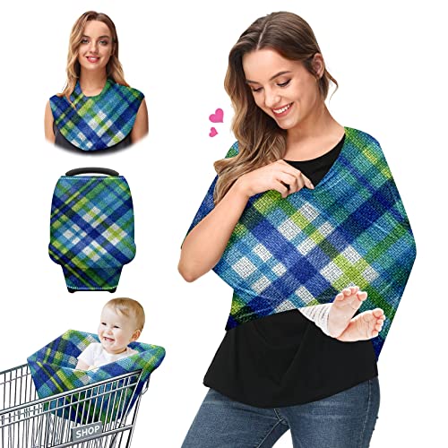 Dječje autosjedalice pokrivača tartanski plavo zeleni uzorak tkanina za njegu poklopca za dojenje šal za kolica za bebe za