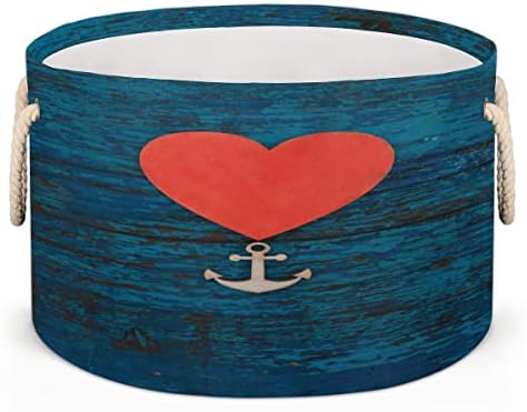 Valentinovo Crveno srce sidro plave drvene velike okrugle košare za košare za pranje rublja s ručkama košara za odlaganje