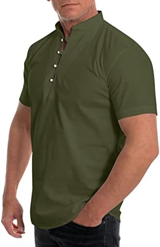 XXBR muški gumb v majice za vrat stoji ovratnički posao casual majica Čvrsta boja opuštena fit plaža radne vrhove kratkih