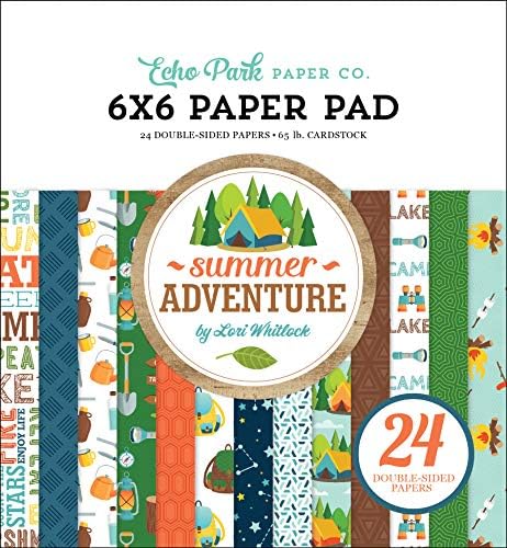 Echo Park Paper Company Summer Adventure 6x6 Pad Paper, Teal, Brown, Red, Mornarice, zelena, narančasta