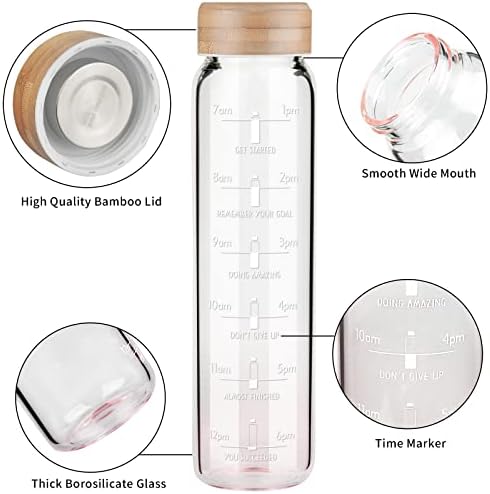 Ferexer 32oz borosilikatna staklena boca s vodom s oznakom slame i vremena, širokim motivacijskim bocama za vodu s neoprenskim