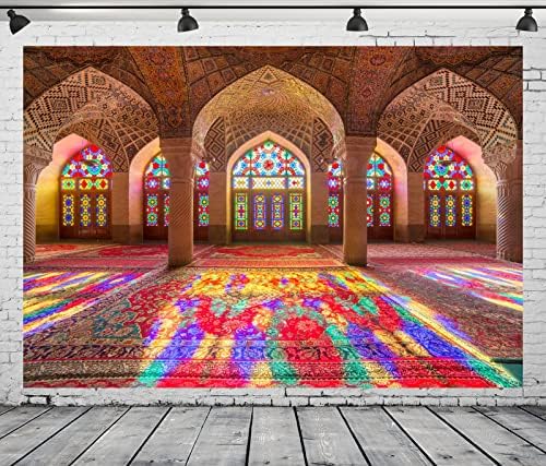 Tkanina Od 5 93 ft Vintage srednjovjekovna palača marokanska pozadina ružičasta Džamija Pozadina velike dvorane stupovi s