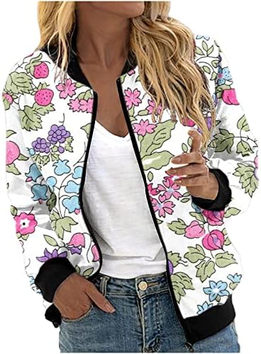 Ženska cvjetni gradijent gradijentni grafički jakna Zip Up Up Up Up Lagana dugačka rukava nadmašeni kaput kornjača za vrat
