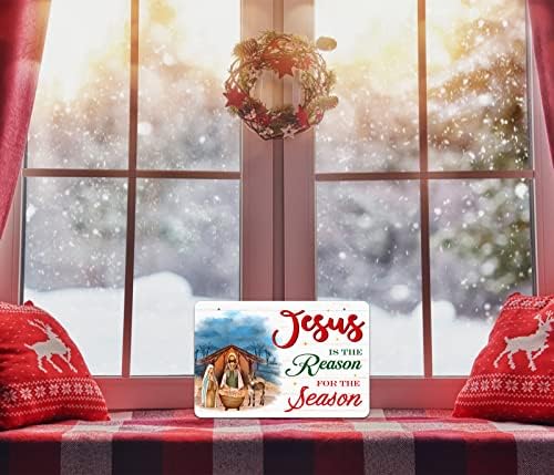 Petcee božićni Isusov znak na vratima, Isus je razlog sezone dekor Sign 8 x12 prizori za rođenje za rođenje za kršćanski