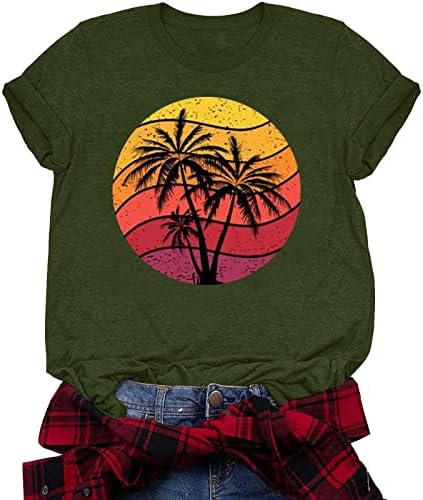 Ljetni modni havajski vrhovi za žene kokosov palmi grafički majice kratke rukave labave majice majice mekani okrugli vrat
