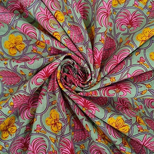 Trgovačka zvijezda Indijska ručno izrađena tkanina s cvjetnim printom, fina tkanina s prirodnim bojama duga 3 jarda,