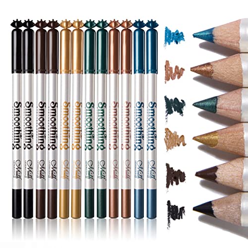 Set olovaka za oči u 12 boja, vodootporna profesionalna olovka za oči protiv razmazivanja, dugotrajna svjetlucava olovka