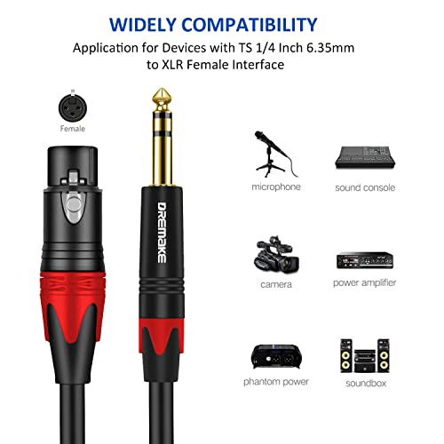 Kabel DREMAKE Audio XLR Female to 1/4 TRS dužine 3 m, priključak XLR na 1/4 kabela, priključak 6,35 mm od 1/4 do XLR Female,