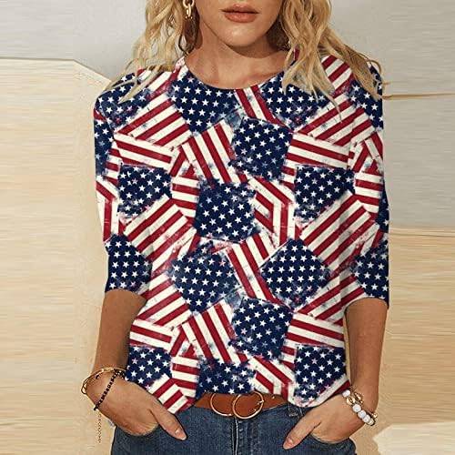 4. srpnja, majice američke zastave, ljetna majica s okruglim vratom 3/4 rukava, rukav od tri četvrtine, prozračna udobna